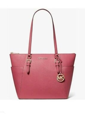 Michael Kors Rose Saffiano Leather Tote with Gold MK Charm